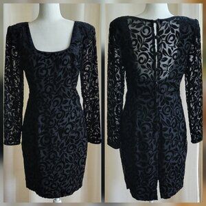 VTG Hollywood Nites Velvet Burnout Cocktail Dress Whimsigoth Floral Brocade